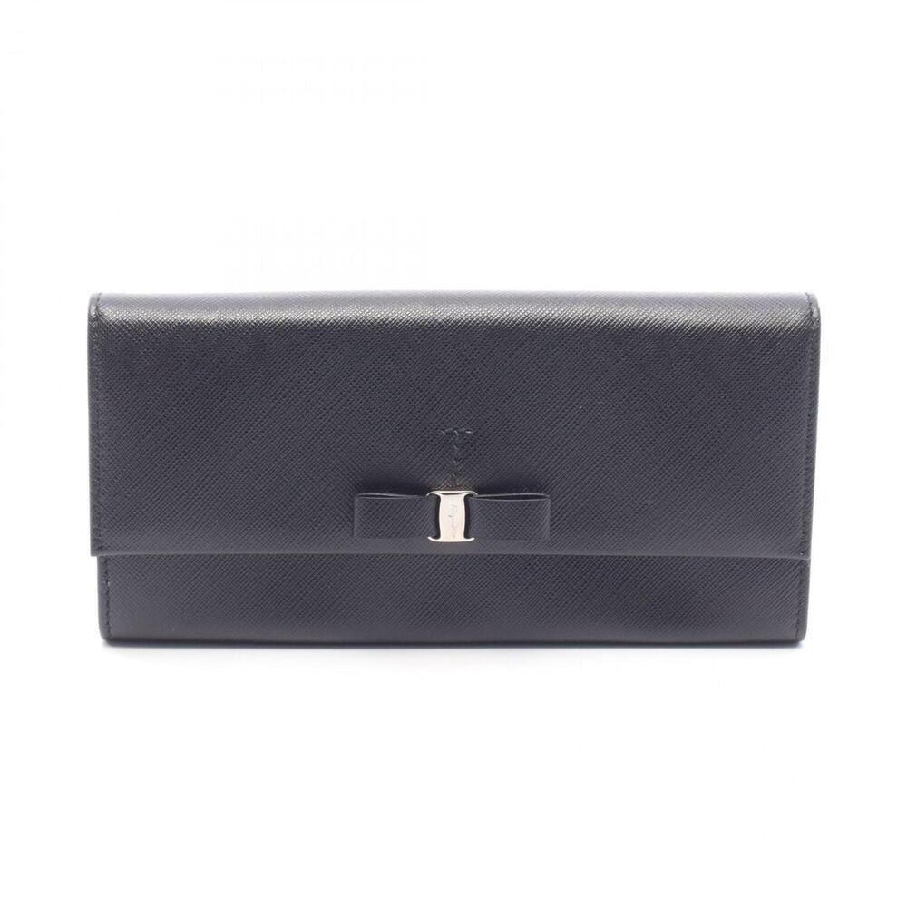 Salvatore Ferragamo Vara Ribbon Bi-fold Long Wallet, Leather, Women's, Black